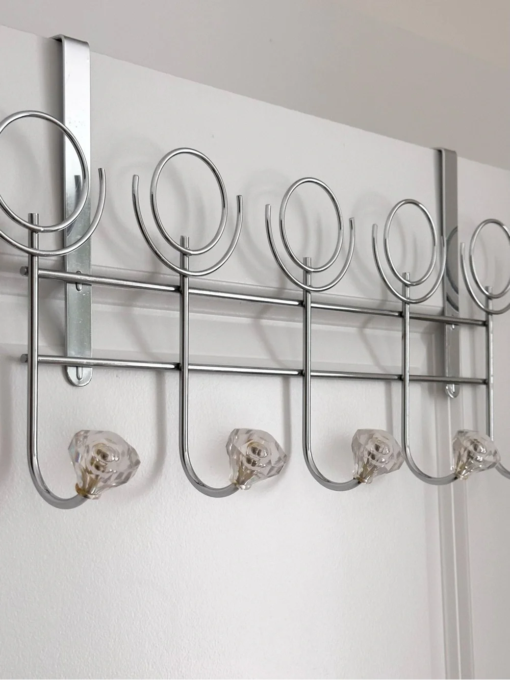 Over the Door Hanging Rack with 5 Faux Crystal Knobs Hooks